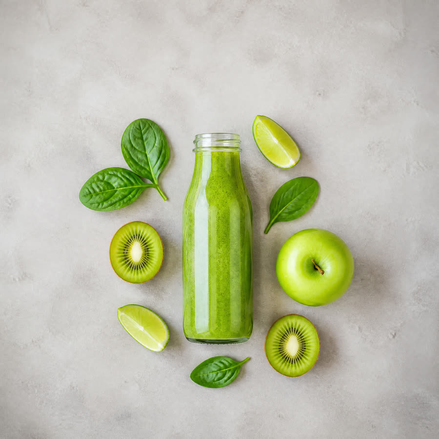 Groene smoothie met spinazie, appel en kiwi